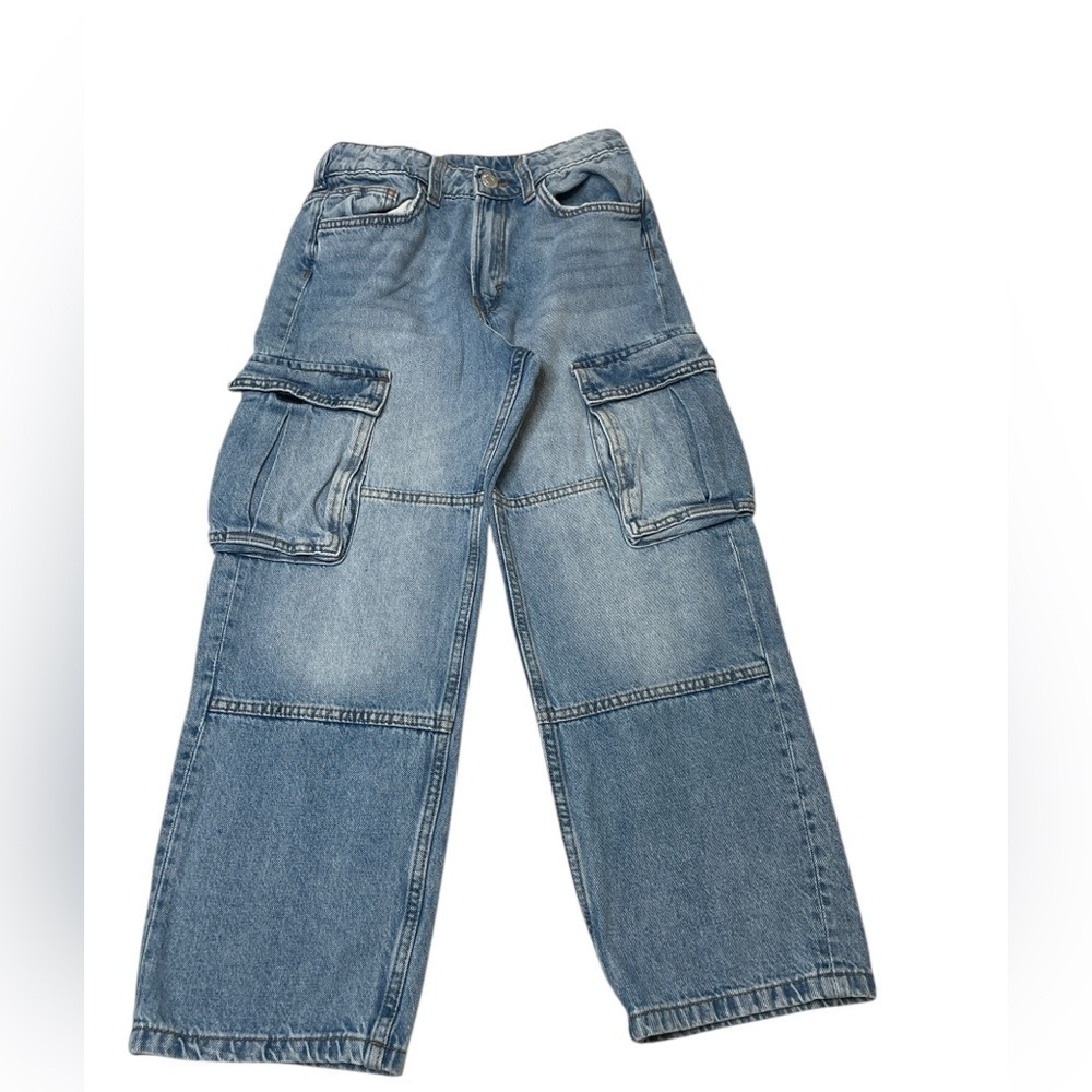 H&M Loose Fit Straight Leg Cargo Jeans Medium Wash Boys Size 12